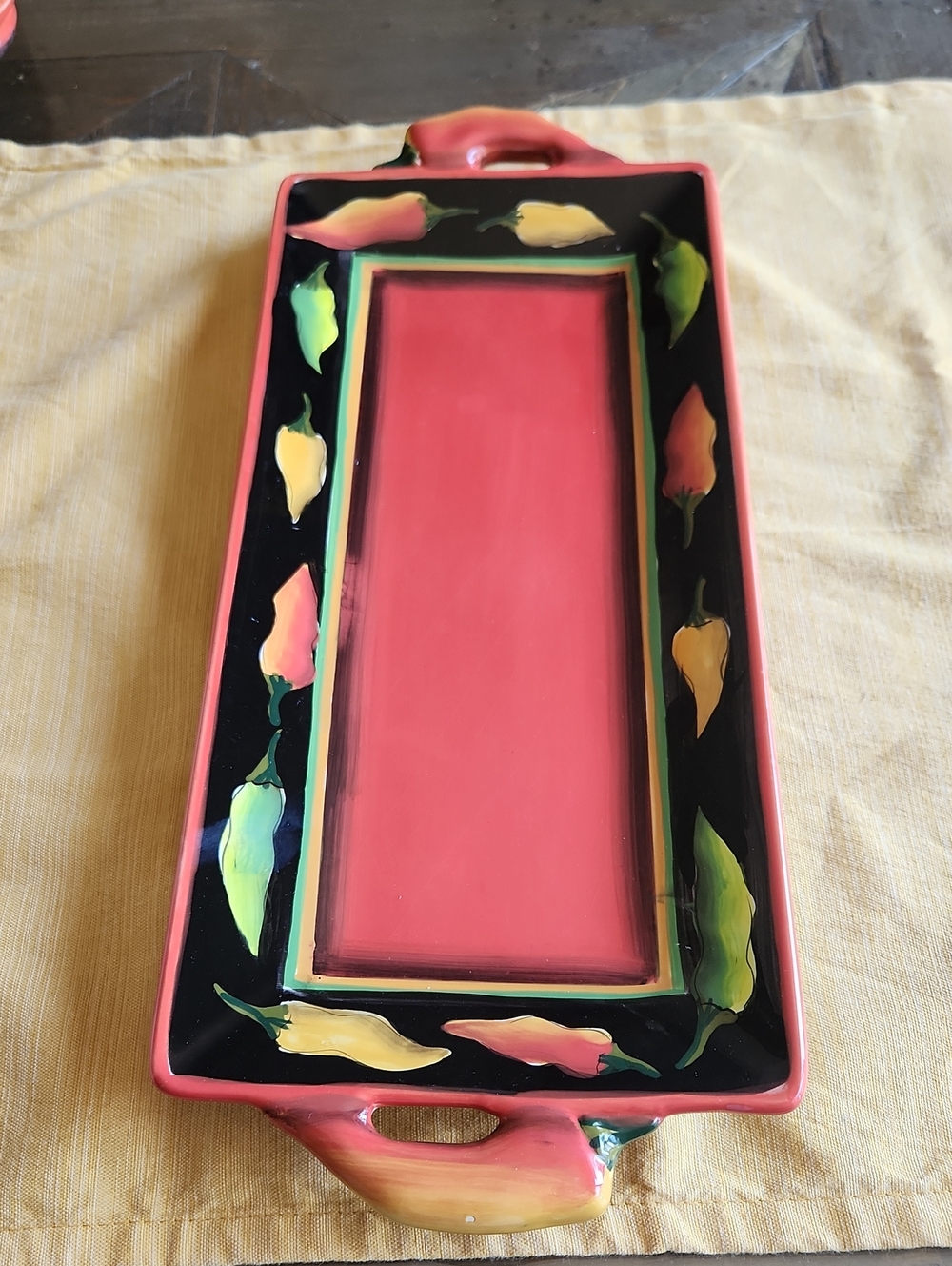 Clay Art Rectangle Jalepeno Tray Hand Painted Serving Tray Collectible Southwest